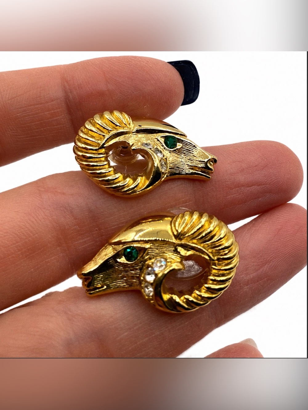 Kenneth Jay Lane Ram’s Head Earrings 1980’s Vintage (Susan Caplan Rediscovered) - Picture 8 of 10